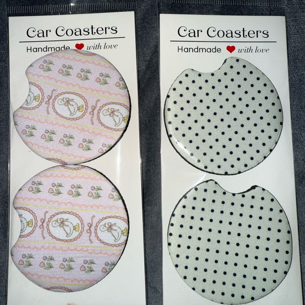 Homemade car coasters! 8$ per pack. Let me know which pack you want!!